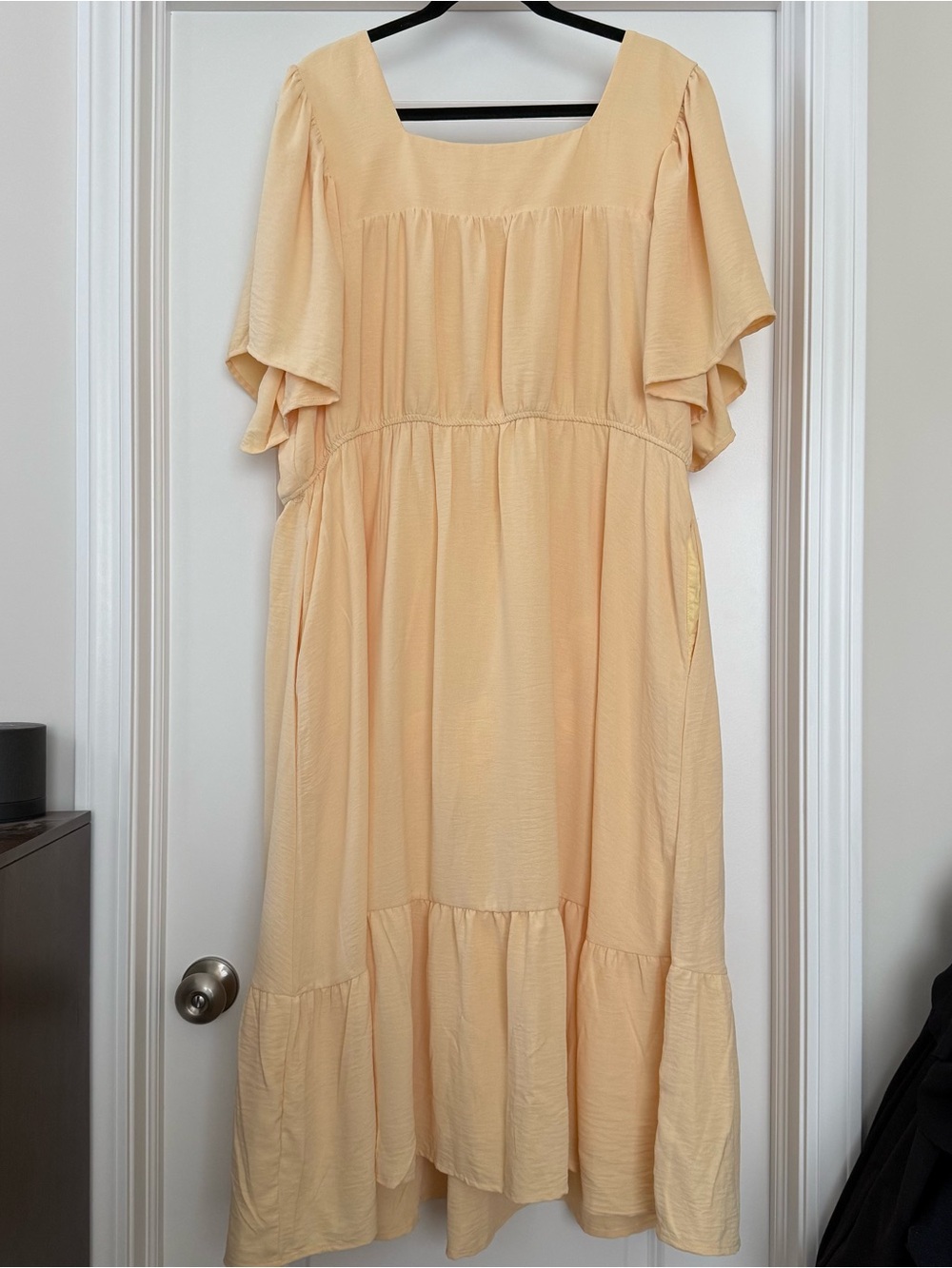 Hayden Yellow Square-Neck Tiered Midi Dress